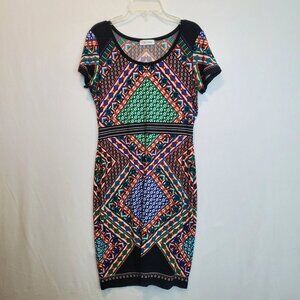 Calvin Klein Women's Dress Sheath Multicolor Stretch Geometric Block Packable 8P